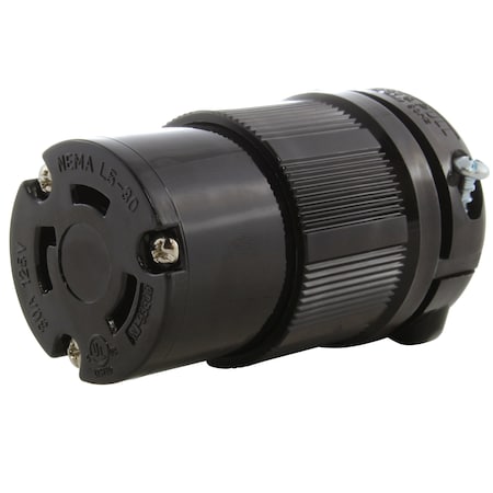 Ac Works Locking Connector, L5-30R, 30 A, 125V AC, Single Phase, Screw Terminals, Black ASL530R-BK